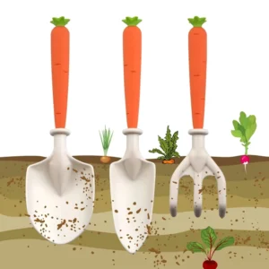 Kids Gardening Set with Cute Carrot Corn Handle Garden Tool Set for Kids with Shovel Fork Spade Oddlers Boys Girls Gift