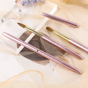 Kolinsky Sable Hair Acrylic Nail Brush Matte Pink Handle Crystal Nail Pen UV Gel Carving Pen Professional Nail Art Tool