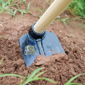 Large Board Hoe with Manganese Steel Blade and Wood Handle Blue/Silver Color for Vegetable Planting Soil Loosening & Farm Work