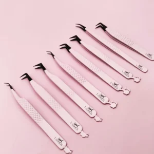 Lashfine 90 Degree Private Label Fiber Grip Fiber Tip Volume Lash Tweezers Set Stainless Steel Lash Tweezers for Lash Extension