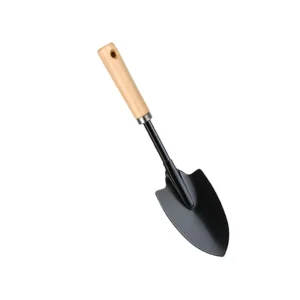Lightweight Steel Three Piece Gardening Set with Wood Handle Black Multi Purpose Tool Includes Rake Shovel Hoe