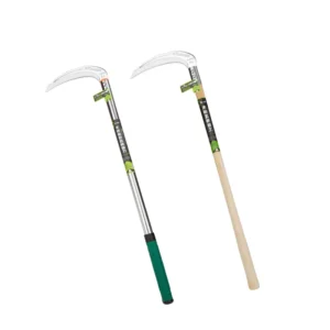 Long Wood Handle Industrial Polished Sickle Mowing Knife High Hardness Extended Rod Manganese Steel Agricultural Farming Tool