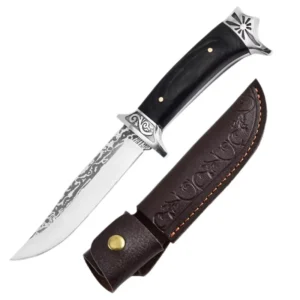 Manufacturer Black Color Wood Carved Stainless Steel Outdoor Straight Fix Blade Knife for Fishing Survival Camping Barbecue
