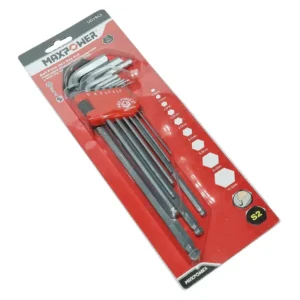 Maxpower Chrome Vanadium Ball Point Hex Allen Key 9pc Set Extra Long 1.5mm 10mm Metric
