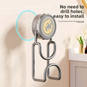 Metal Suction Cup Single Tier Washbasin and Toilet Storage Rack with Hook for Bathroom
