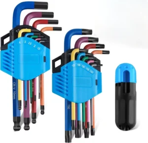 Metric Ball End Hex Key Set and Torx Star Key Set (with T Handle) 18PCS Allen Key Set