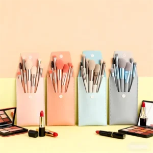 Mini 8 Piece Travel Makeup Brush Set Soft Synthetic Bristles Fan Brush Thickened Alumina Tube Gift Kit for Face