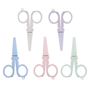 Mini Folding Scissors with Safety Cap Small Telescopic Stainless Steel Portable Pocket Little Travel Kids Shears Tiny Cutter