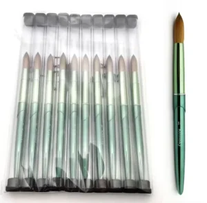 Mink Hair Acrylic Nail Brush Customized Green Metal Handle Kolinsky Nail Art Brush