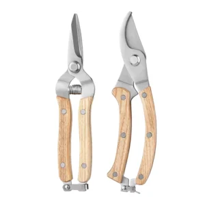 Multi Functional Curved Garden Tools Pruning Shears Wood Grain Handle Flower Fruit Picking Scissors