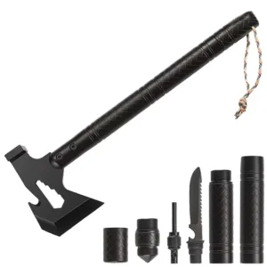 Multi Purpose Steel Outdoor Survival Hiking Axe Portable Hatchet Knife Compass Spark Stick Assemblable for Camping