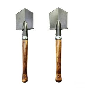 Multi-functional Tactical Handheld Garden Shovel Wooden Handle Portable Steel Survival Spade Camping Hiking Emergency Use