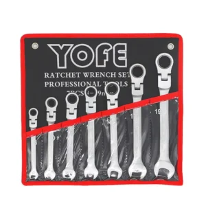 Multitool Flex Head Ratcheting Combination Wrench Set 7 Piece Metric Adjustable Ratchet Wrench Set with Movable Head Hanging Bag