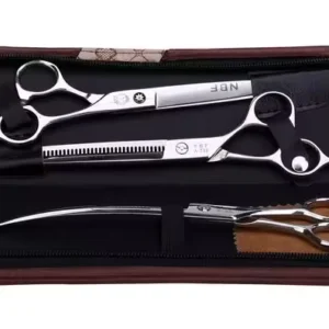 NBF09010 Veterinary Chicken Grooming Scissor Bending Straight Tooth Shear Animal Haircut Barber Home Curved Stainless Steel