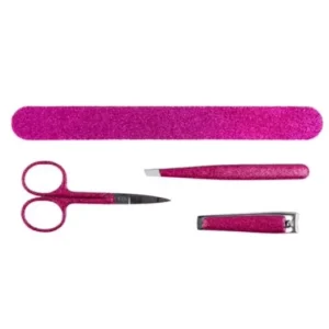Nail Salon Care Disposable Set of Pink Glitter Emery Board Nail File Nail Clipper Tweezer Kit