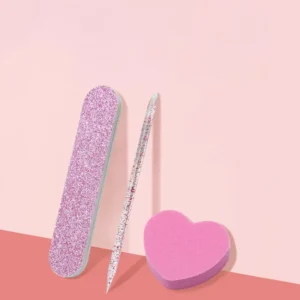 Nail Tool Sparkling Powder Three Piece Set Crystal Rod Heart Shaped Tofu Block Polishing and Trimming Wood Chip Filing Strip Set
