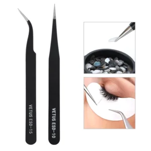Nails Art Stainless Steel Curved Straight Black Tweezer for 3D Sticker Rhinestones Nipper Picking Professional Manicure Tool