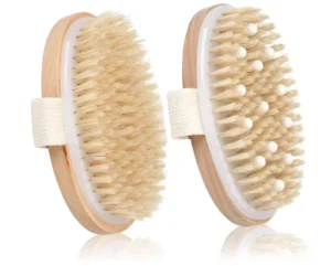 Natural Bristle Dry Brush for Body Exfoliation Massage Nodes Lymphatic Drainage Improves Skin Health Reduces Acne