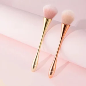 New Arrival Rose Gold Soft Synthetic Bristle Plastic Handle Face Fan Brush Makeup Brushes Blush Powder Highlight Professional