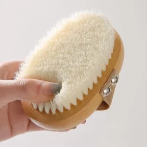 Nylon Body Brush with Soft Bristles Wooden Beech Dry Brush for Exfoliating Bath Scrubber for Body Cleansing