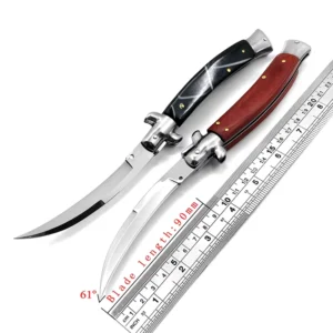 OEM Custom Outdoor Knives with Resin Stainless Steel Blade and Wood Handle Italy Curved Camping Knife Grade DIY