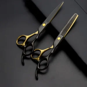 OEM Custom Professional Stainless Steel Black Scissor Set Salon Hair Cutting Scissors Barber Hair Thinning Shears Kit