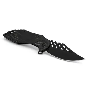 OEM Customizable Stainless Steel Folding Knife Skull Design Serrated Edge Curved Blade DIY Camping Outdoor Knife 7.40