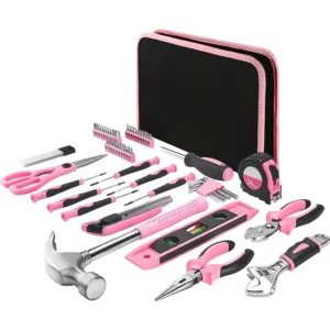 OEM ODM Factory Direct Custom Logo 39 Pcs Pink Household Tool Set with Portable Zipper Case for Ladies Home DIY Gift