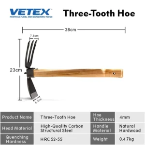 OEM Three Tooth Hoe Garden Hand Tool with Medium Carbon Steel Blade 140-230mm Hardwood Handle 0.45kg