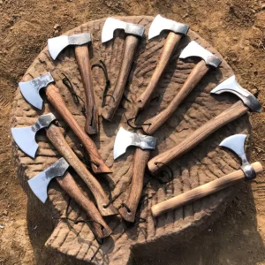 Outdoor Backyard Garden Carbon Steel Viking Style Brown Wood Handled Chopping Ax Cutting Hatchet Forest Axe