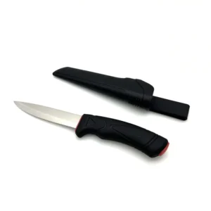 Outdoor Hunting Survival Stainless Steel Chef Knife with Rubber Handle for Bait and Camping Gear Plastic Pouch