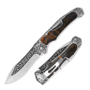 Outdoor Promotion Gift Stainless Steel Push Button Wooden Handle Folding Knife Camping Hunting Pocket Knife OEM