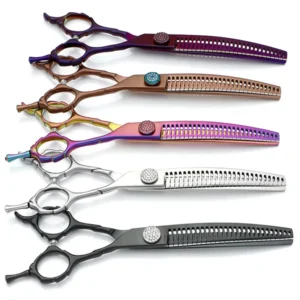 PT-0018 Customized Pet Grooming Scissor Professional Japan Vg10 Curved Dog Shear Set Chunker Thinning 440c Cat CNC Titanium