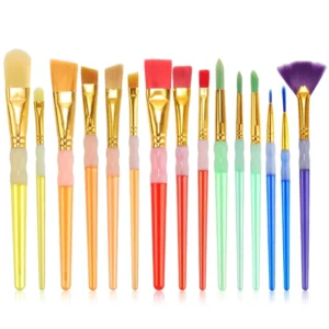 Paint Brush Set 15 Pcs Colorful Nylon Hair Silicone Crystal Handle Brushes for Kids Painting