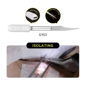 Patented New Stainless Steel Lash Extension Tweezers with Light Source Private Label Fiber Tip Lash Tweezers