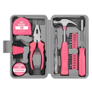 Pink Carbon Steel Multifunctional Household Tool Set Pliers Home Repair Toolbox with Hand Power