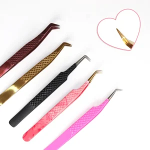 Pink Rose Gold Eyelash Extension Applicator Tweezers Stainless Steel Fiber Tip Tweezers for Eyelash Extensions