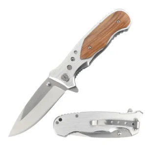 Popular Stock Cool Silver Aluminum Wood Folding Pocket Survival Knife