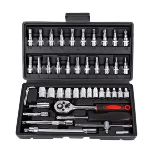 Portable 46pcs Screwdriver Socket Bit Set Ratchet Wrench Combination Tools Kit with Extension Bar Portable Case