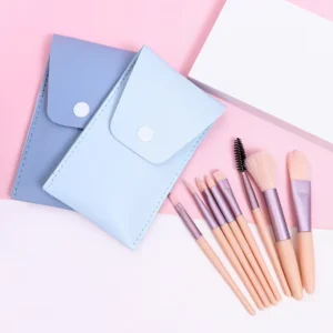 Portable 8 Piece Face Makeup Brush Kit Synthetic Hair Plastic Handle Travel Friendly Mascara Eye Shadow Brushes PU Bag