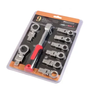 Portable 9 piece Interchangeable Ratchet Wrench with 180 Degree Rotation Ratchet Gear Wrench
