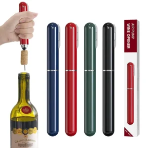 Portable Handheld 2-in-1 Metal Air Pressure Wine Bottle Opener Corkscrew with Foil Cutter and Cork Remover