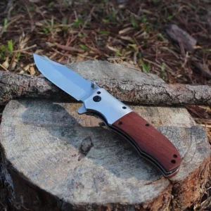Portable Wooden Handle Folding Tactical Knife Self Defense Pocket Knife for Outdoor Camping