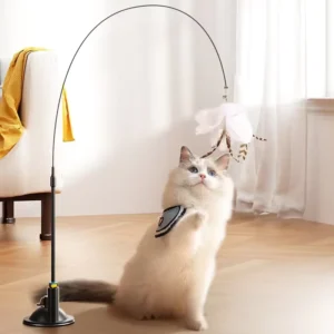 Powerful Simple Steel Wire Suction Cup Cat Teaser Wand Toy Self Entertaining Boredom Relief Gadget Detachable Handheld