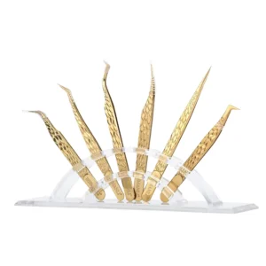 Premium Stainless Steel Golden Makeup Tools Set Pointed Eyebrow Beauty and Eyelash Tweezers for Eyelash Extension