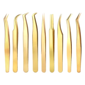 Private Label 45 90 Degree Fiber Tip Tweezers Eyelash Extension Tweezers Volume Lash Extension Tweezers