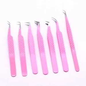 Private Label 45 90 Degree L Shape Fiber Tip Tweezers Strong Hold Slim Thin Straight Volume Lash Extension Tweezers