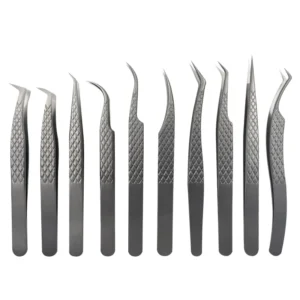 Private Label Custom Lash Tweezers Fiber Tips Diamond Grips Straight Volume Fiber Tip Eyelash Tweezers for Ladies