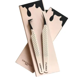Private Label Fiber Tip Eyelash Extension Tweezers Custom Box 45 90 Degree Volume Tweezers Set Isolation Tweezers with Charms