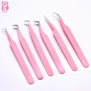 Private Label Japanese Stainless Steel Fiber Tip Tweezers Ruler End Eyelash Tweezers Set Lash 90 Degree OEM ODM Service